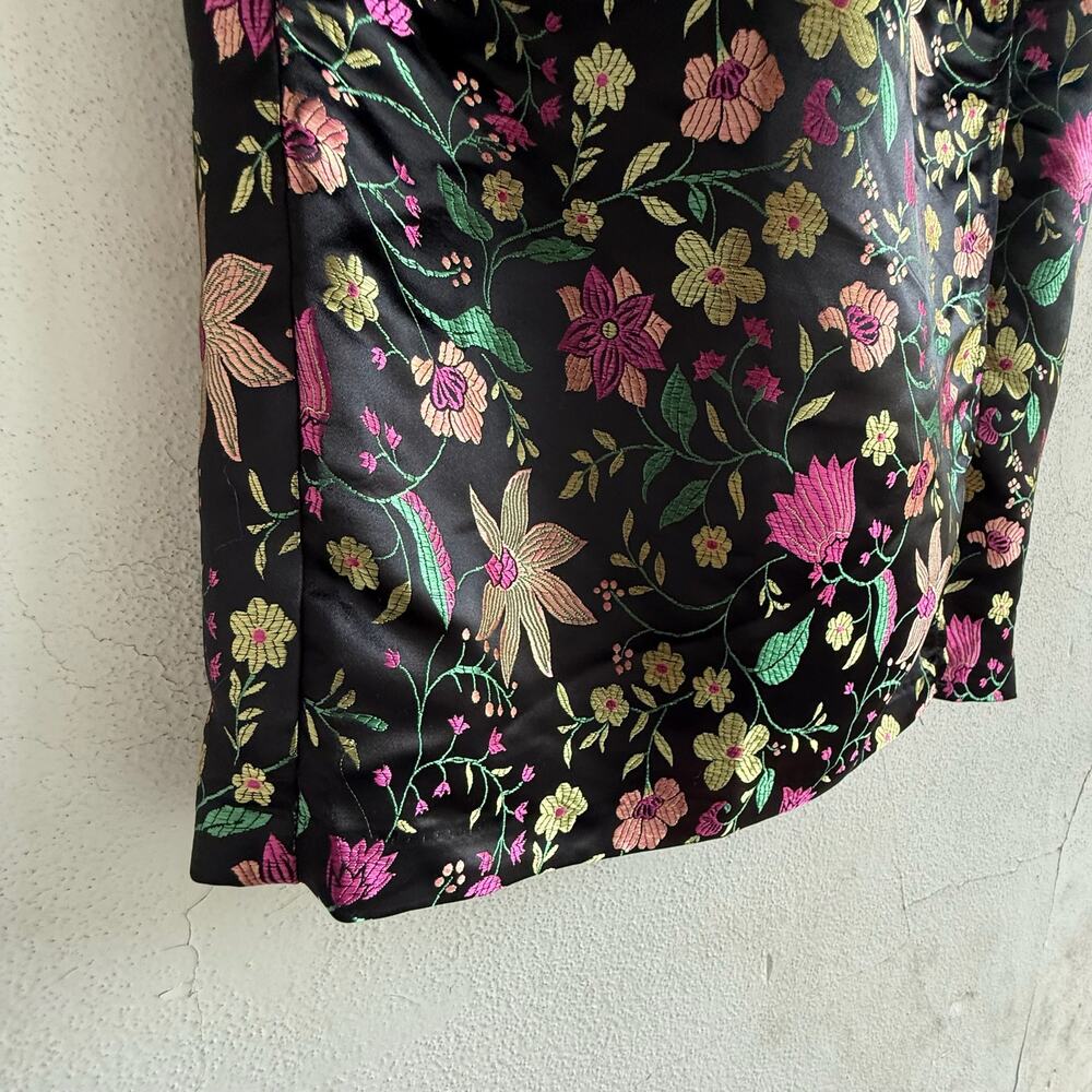 Lulus Floral Midi Dress Black Satin Strapless Jacquard Brocade Cocktail Evening - Picture 2 of 7